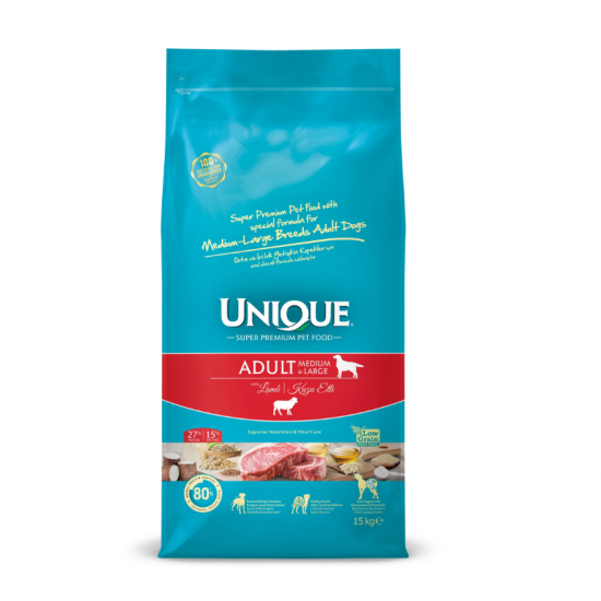 Unique Orta ve İri Irk Yetişkin Köpek Maması Kuzu Etli 15 kg